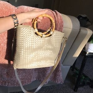 Crossbody Tote Purse with Bamboo Handle